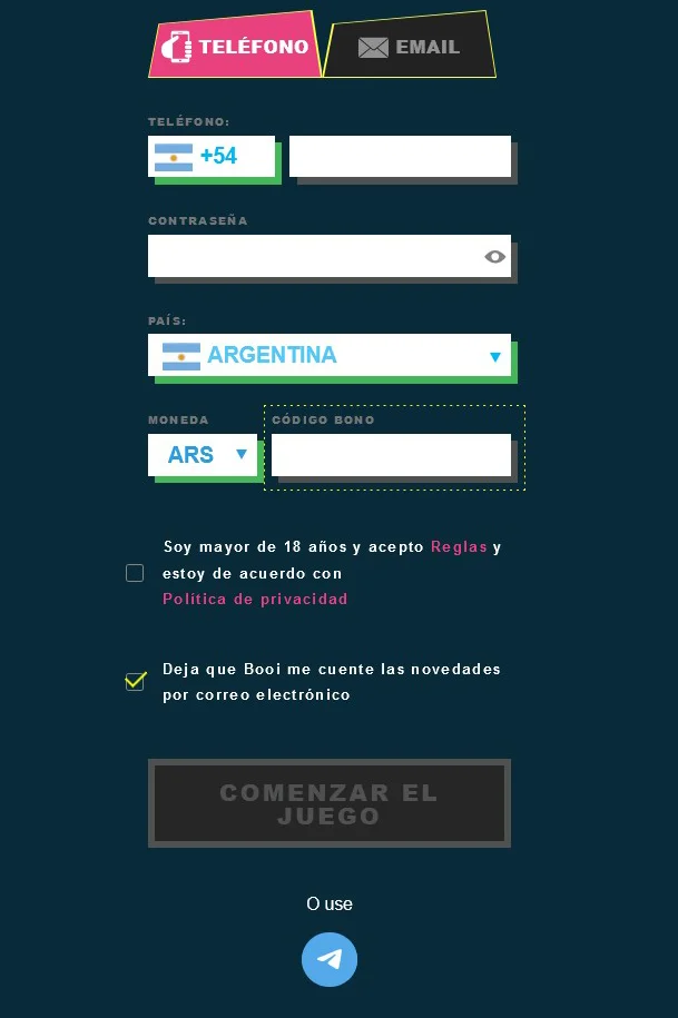 Booi Formulario de Registro