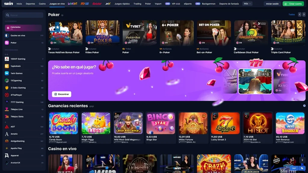 1Win Crupier en Vivo