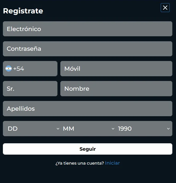 ExclusiveBet Formulario de Registro