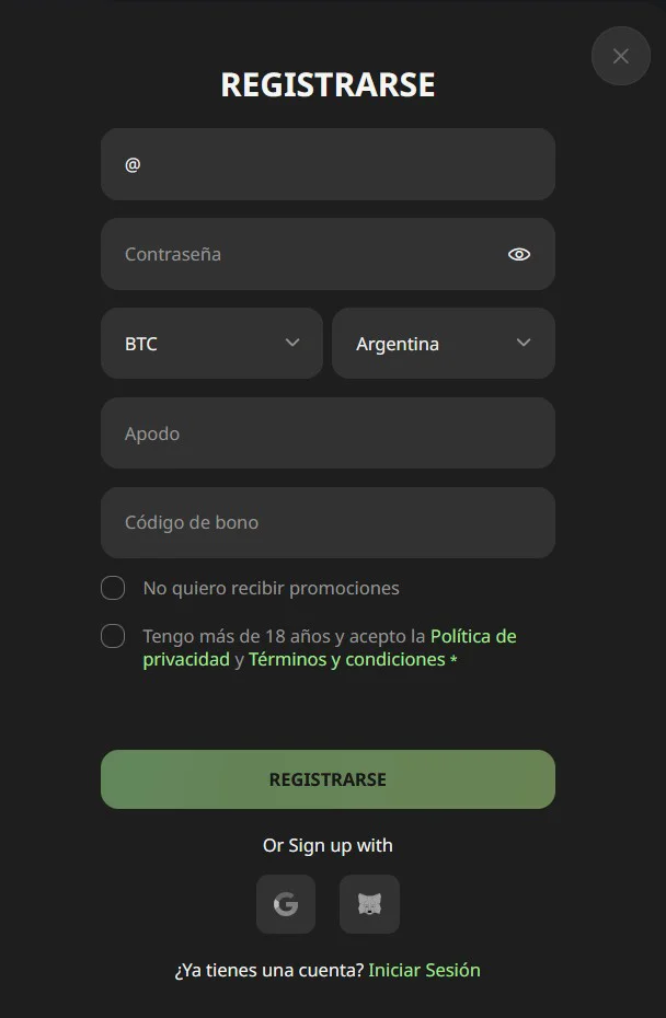 WillBet Formulario de Registro