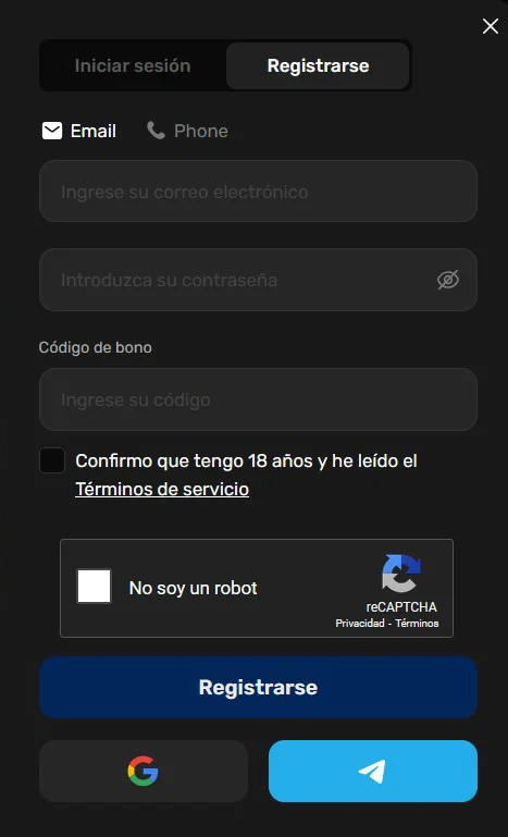 Win.Casino Formulario de Registro
