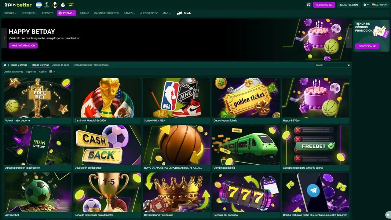 Interfejs promocyjny kasyna Spinbetter