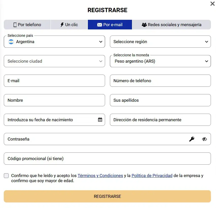 SapphireBet Formulario de Registro