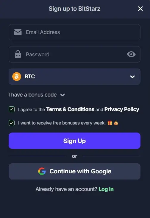 BitStarz Formulario de Registro