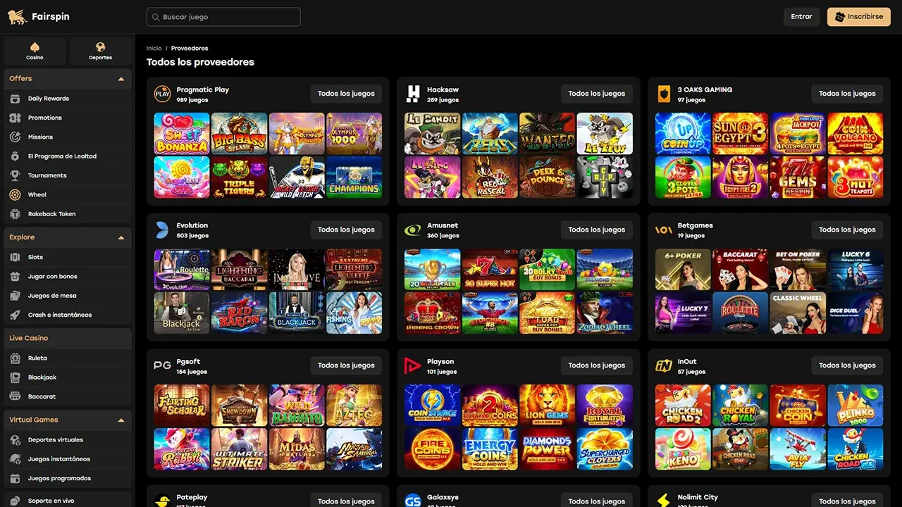Fairspin Casino Proveedores