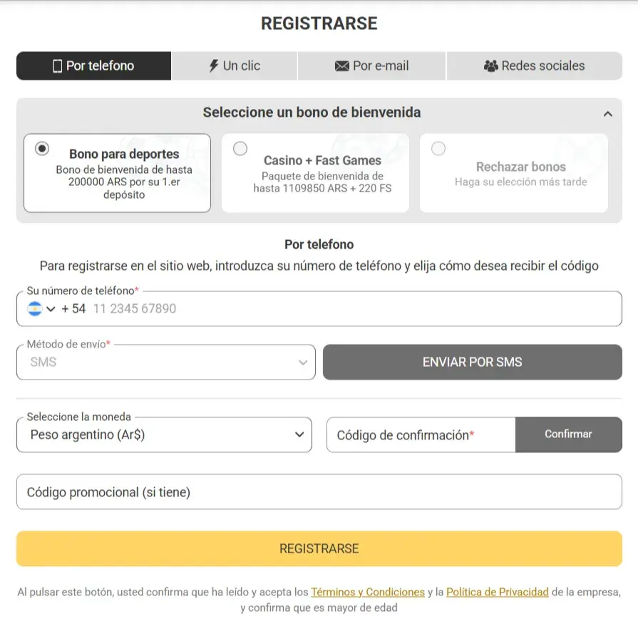 MelBet Casino Formulario de Registro