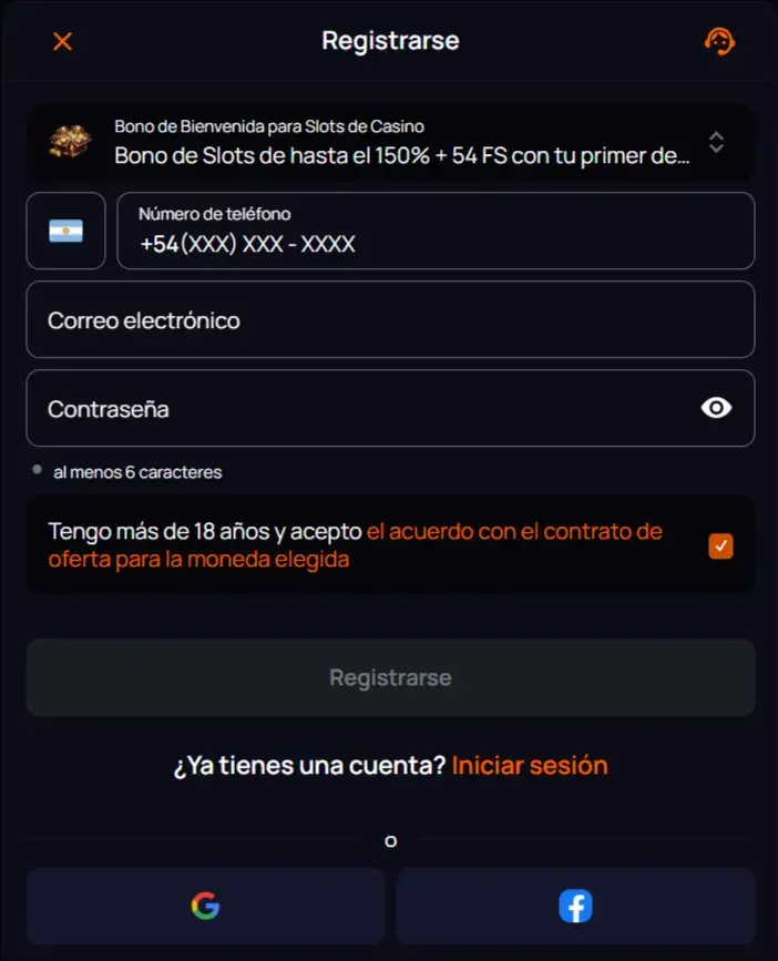 CuatroBet Casino Formulario de Registro
