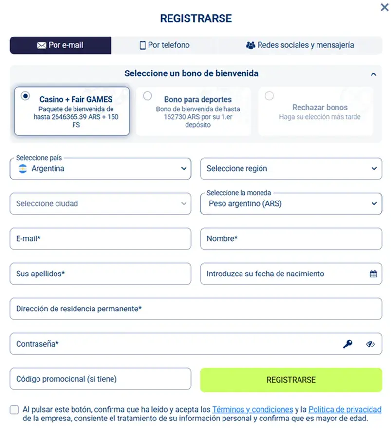 FairPari Casino Formulario de Registro FairPari Casino Formulario de Registro