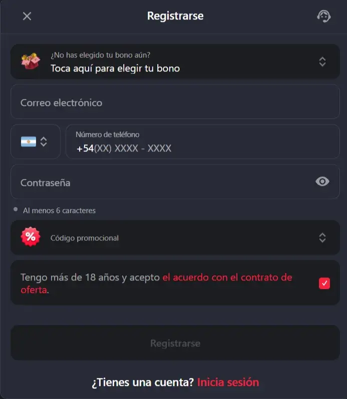 1RedBet Casino Formulario de Registro