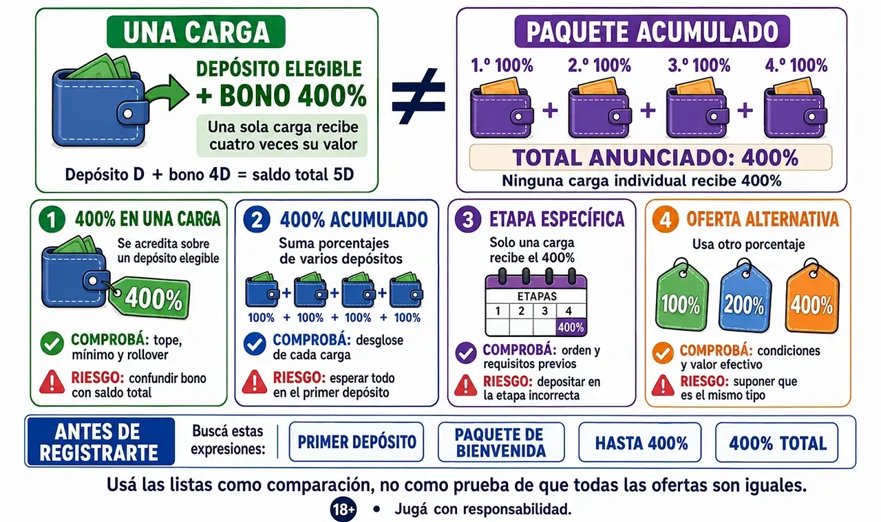 ¿400% en el primer depósito o paquete acumulado?
