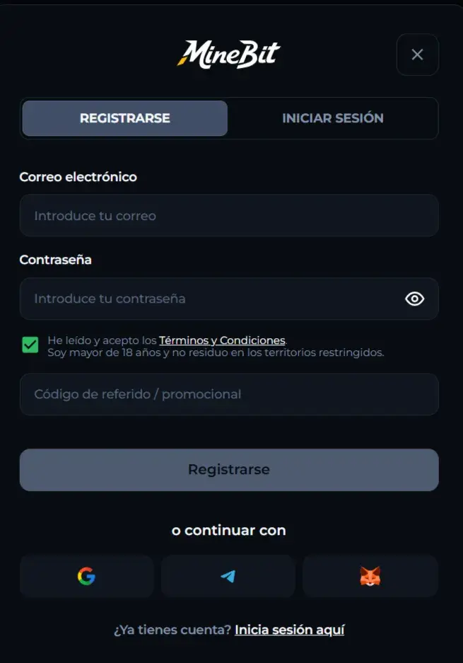 MineBit Casino Formulario de Registro MineBit Casino Formulario de Registro
